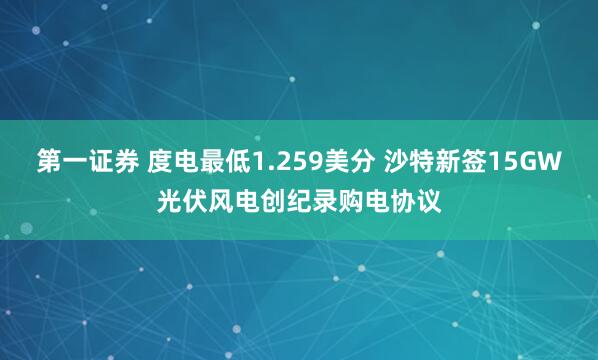 第一证券 度电最低1.259美分 沙特新签15GW光伏风电创纪录购电协议